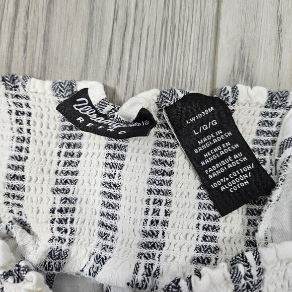 Wrangler Retro Top Womens L White Stripe Embroidered Bell Sleeve Smocked Boho - Picture 4 of 6